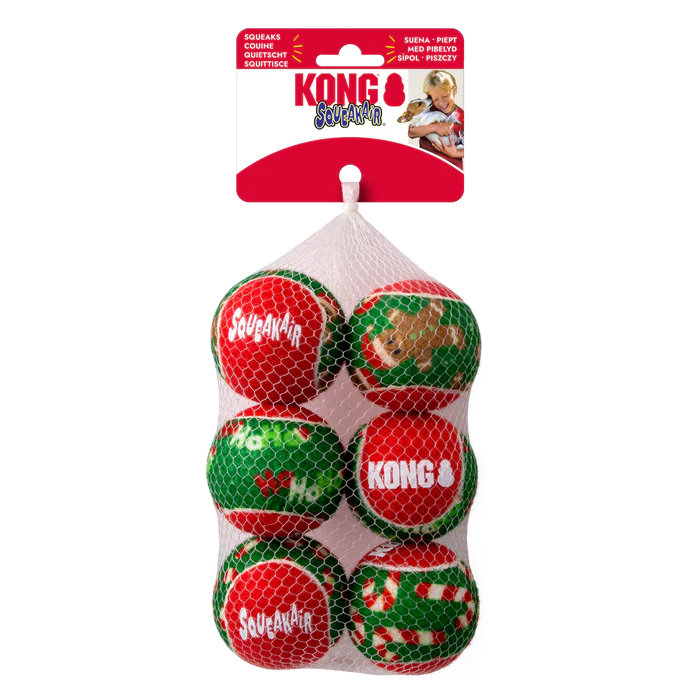 KONG Holiday SqueakAir Balls 6-pk Med