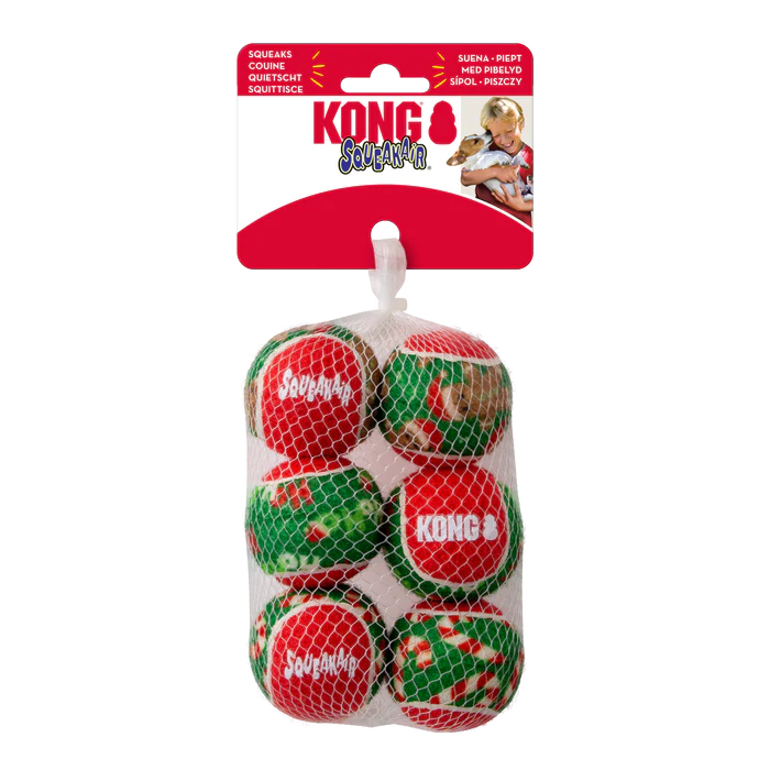 KONG Holiday SqueakAir Balls 6-pk Small